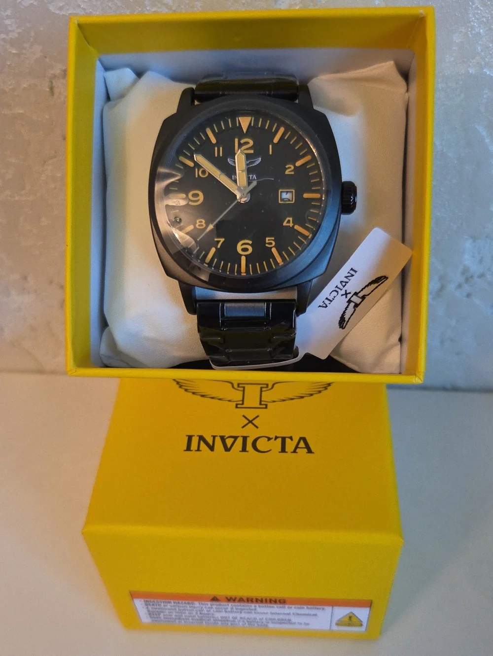 Invicta Black Men’s Stainless Steel Watch with Gold Accents